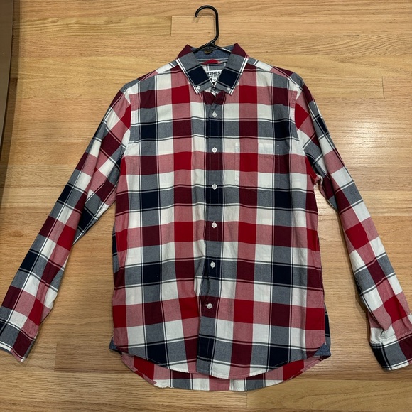 Express Soft Wash Red/White/Blue Plaid Long Sleeve Shirt (M) - Picture 1 of 3